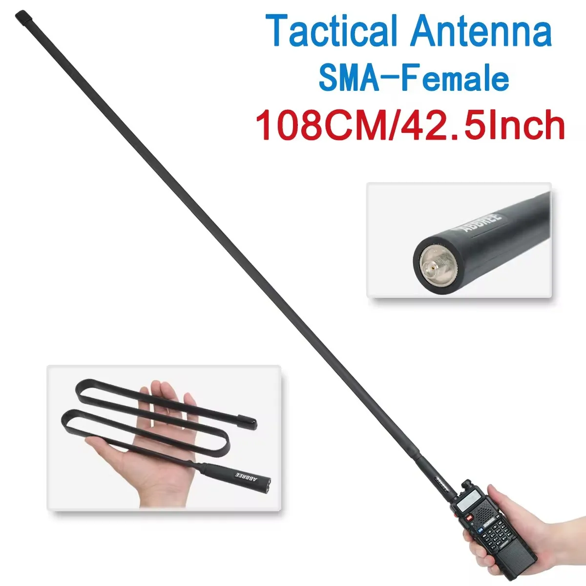 ABBREE CS antena táctica SMA-hembra de doble banda VHF UHF plegable para Walkie Talkie Baofeng UV-5R BF-888S UV-5RH Quansheng UV-K5 - imagen 3