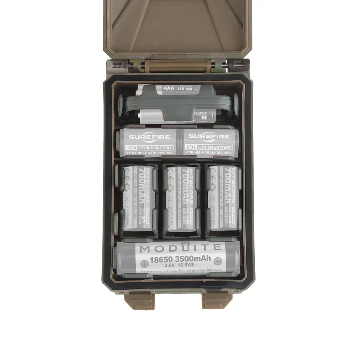 Caja de almacenamiento de batería táctica para exteriores, chaleco de caza Molle Modular, transporte 18650 AAA CR123A 18350, funda, soporte, accesorios - imagen 2