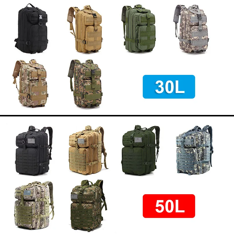 Mochila táctica militar para hombre y mujer, bolsa de viaje portátil MOLLE 3P para senderismo al aire libre, 30L/50L - imagen 4
