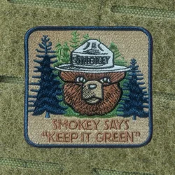 Keep It Green Nature Bear parches tácticos bordados, Hook & Loop, Smokey The Bear moral, insignia militar, pegatinas para mochila