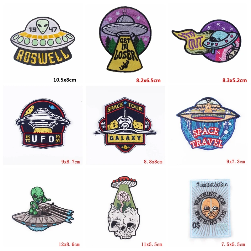 Prajna10uds/lote parche bordado Alien, parche espacial OVNI, parches termoadhesivos para ropa, pegatinas para ropa - imagen 3