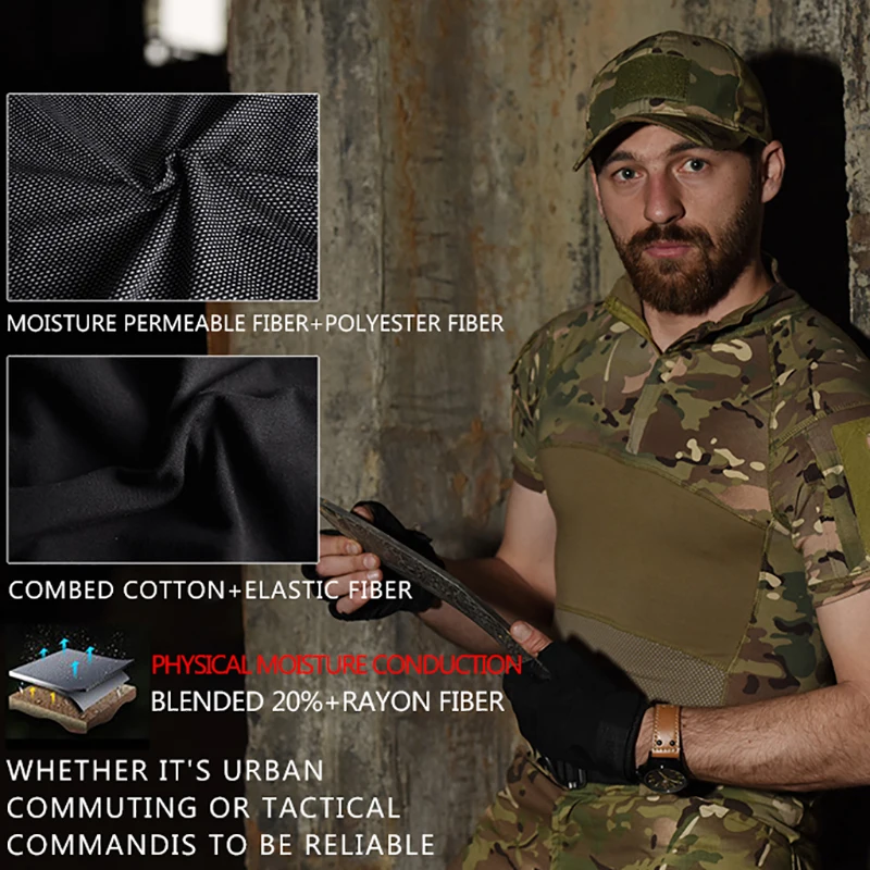 Camiseta táctica HAN WILD, camisa de manga corta para ciclismo, Camping, senderismo, combate, caza, camuflaje, Softair, elástica - imagen 5