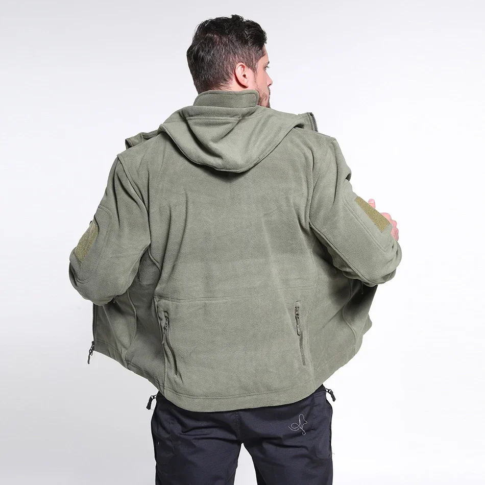 Chaqueta de lana con capucha para hombre, chaquetas tácticas con cremallera completa para acampar al aire libre, abrigo de trabajo del Ejército de EE. UU. Cálido a prueba de viento, Invierno - imagen 4