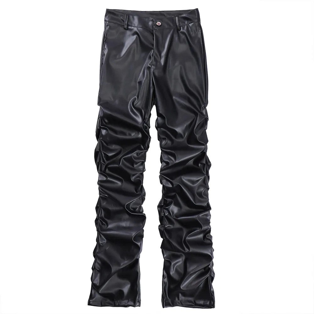 Pantalones plisados de cuero PU para hombre, Pantalón recto suelto, estilo Punk, informal, Hip Hop, ropa de calle Harajuku - imagen 4