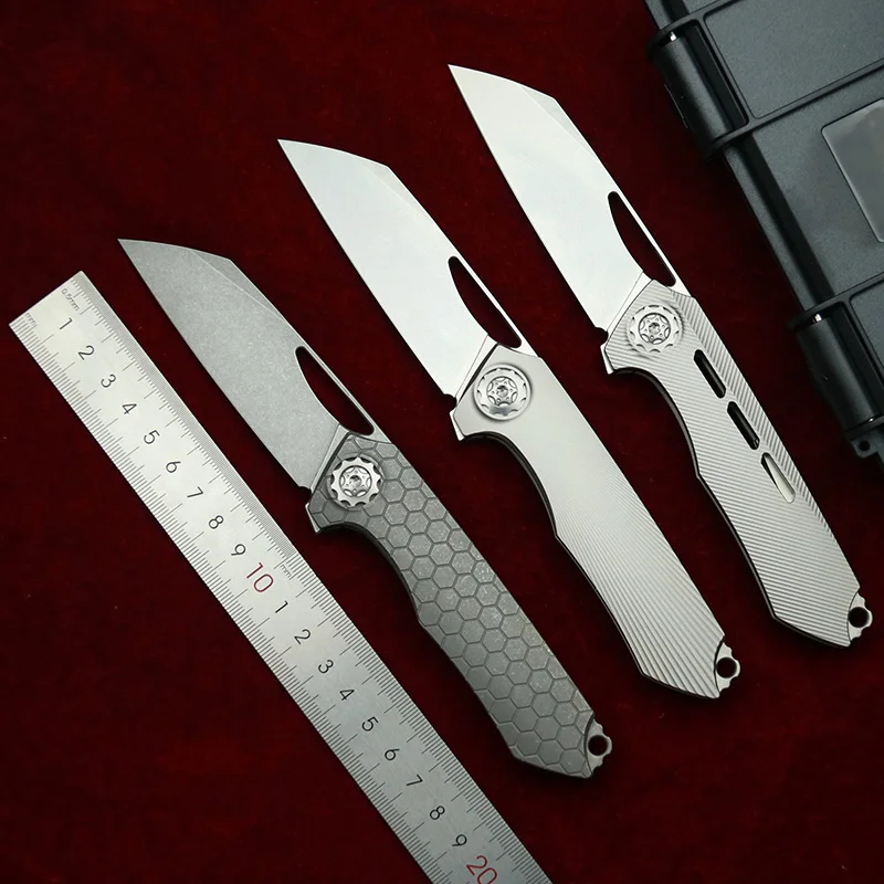 LEMIFSHE cuchillo plegable titanio rodamiento de cerámica 154CM EDC