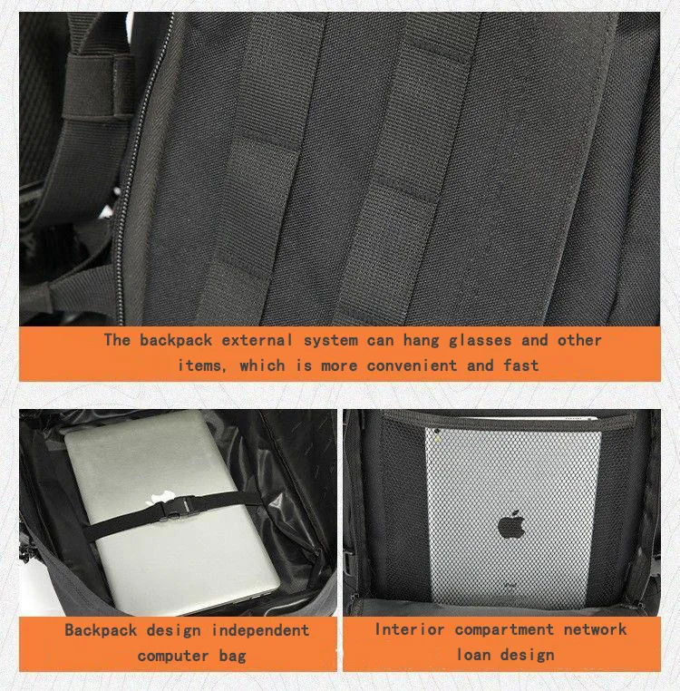 Una mochila con un logotipo de Apple se muestra en tres imágenes diferentes.