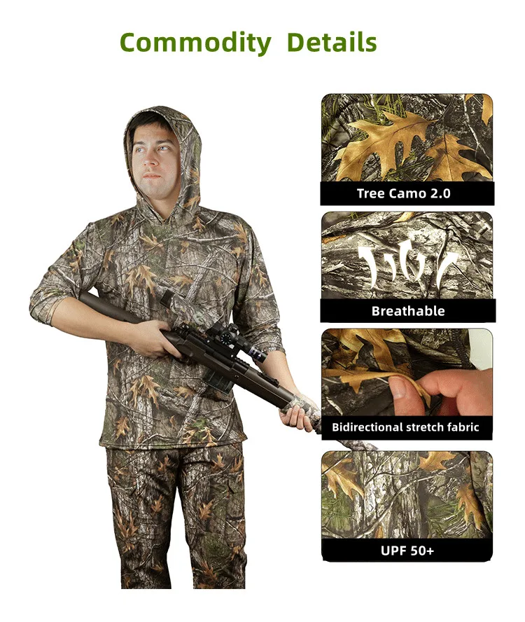 UPF50 + Sudadera deportiva transpirable elástica de secado rápido fotografía de jungla observación de aves camuflaje biónico caza ropa de pesca - imagen 4