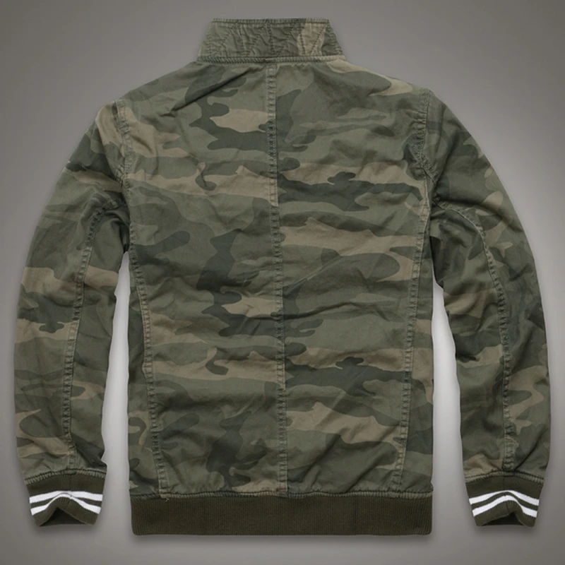 Chaqueta de camuflaje de algodón con cuello levantado para hombre, abrigo militar informal con cremallera, manga a rayas Vintage, resistente al desgaste, Invierno - imagen 3