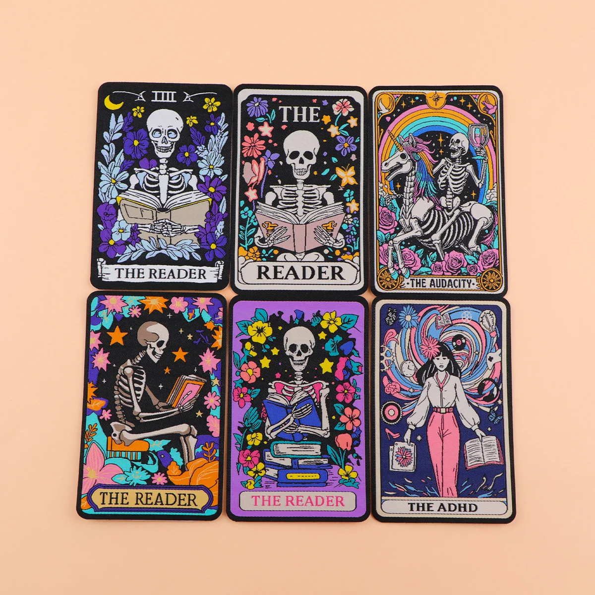 Parche para planchar con Tarot de esqueleto, parche para ropa, parche bordado TDAH, accesorios de ropa, pegatinas de costura