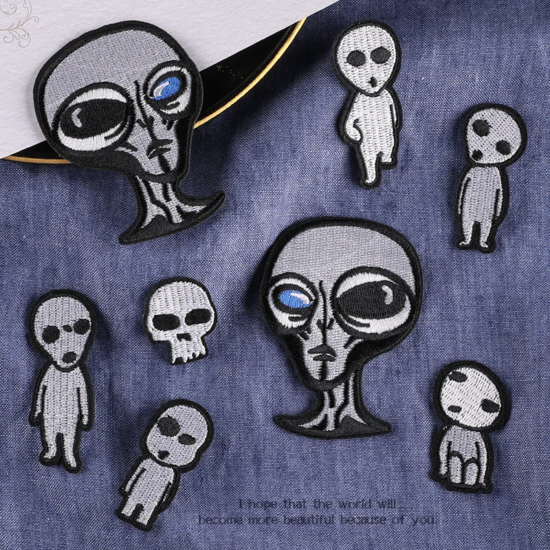 Parches bordados de Alien para Jeans, insignia de retales de Calavera, accesorios de bricolaje para planchar
