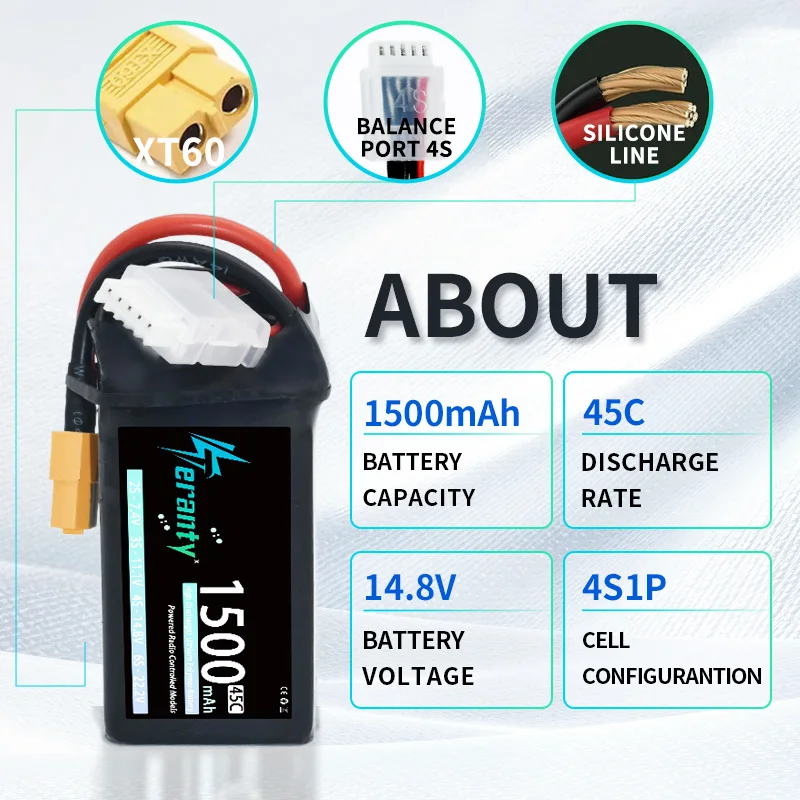 TERANTY Lipo batería 4S 14,8 V 1500mAh 45C con enchufe T XT30 XT60 para RC coche barco FPV Drone Quadcopter avión helicóptero Hobby - imagen 3