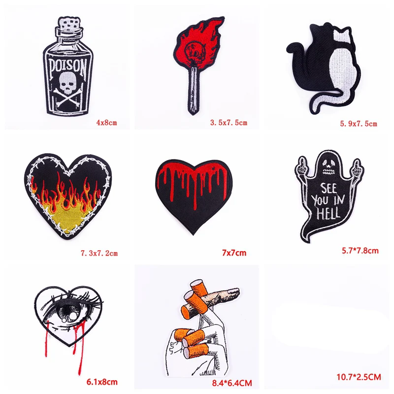 Prajna-Parches para planchar en la ropa, calaveras Punk con letras de cuchillo, 10 piezas - imagen 2