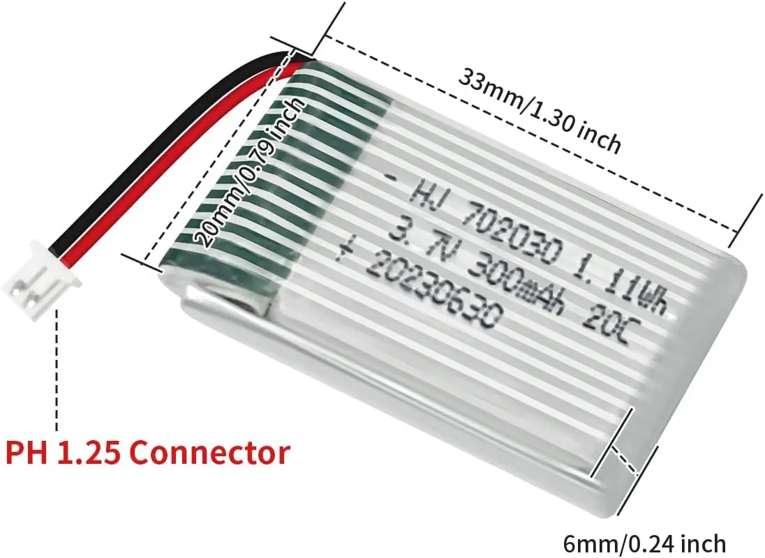 (Conector PH1.25) Batería LiPo recargable de 3,7 V 300 mAh 20C con cargador para RC avión helicóptero Drone todos los modelos y juguetes - imagen 3