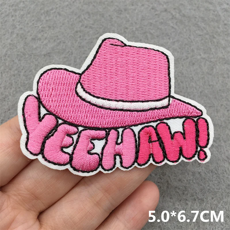 Parches de vaquero occidental rosa para planchar para ropa, parches bordados, apliques para ropa, pegatinas de costura de rayas de dibujos animados - imagen 4