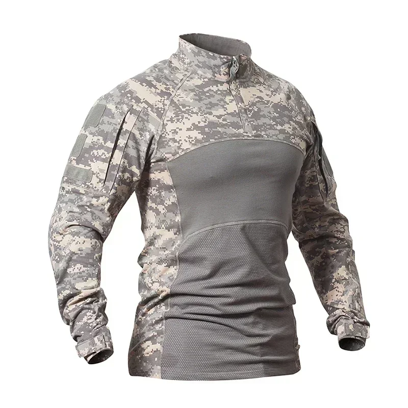 Camisa de combate para hombre, camiseta de manga larga de camuflaje y Paintball, camisas de combate de algodón Multicam, camisetas de camuflaje para trabajo, senderismo y pesca - imagen 5