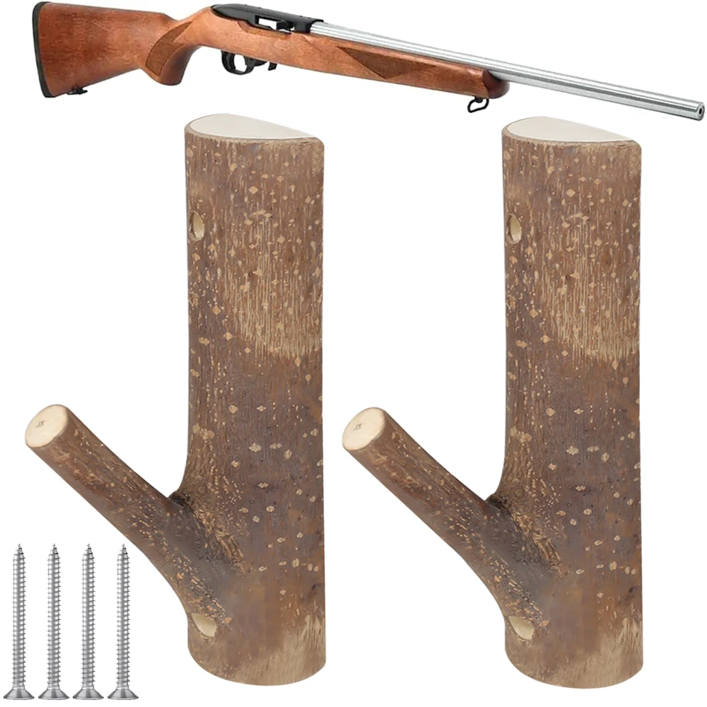 Soporte de pared para pistola, soporte para Rifle, soporte de madera para escopetas, soporte para armas de exhibición, colgador Horizontal para almacenamiento de arco de carabina, 2 uds.