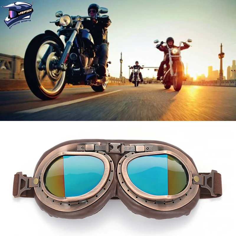 JSJM 2024 gafas Retro para motocicleta, gafas clásicas Vintage para Moto Harley Pilot Steampunk ATV, casco de cobre para bicicleta - imagen 2