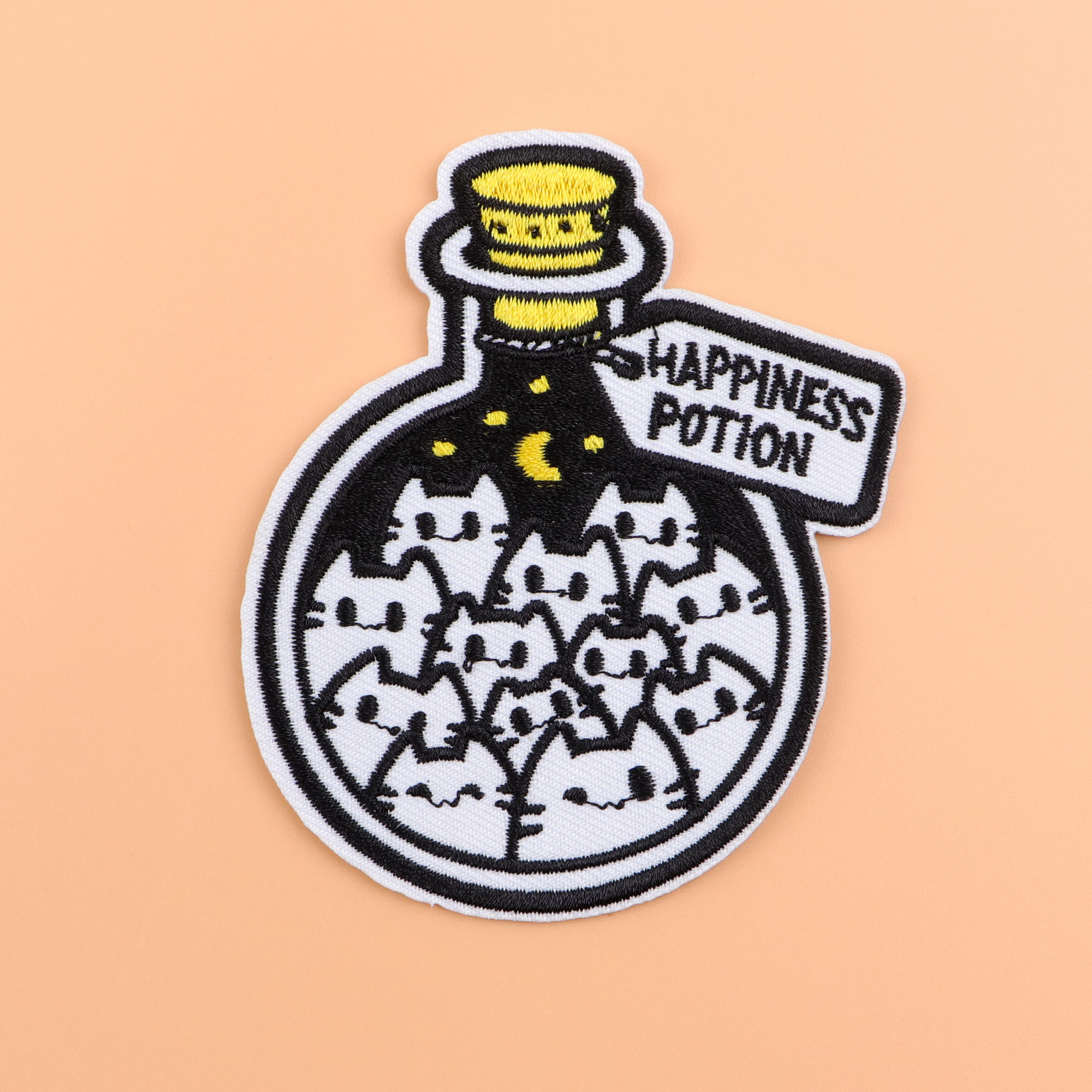 Parche bordado de gato negro, parches termoadhesivos para planchar veneno de felicidad para ropa, insignias para coser DIY - imagen 3