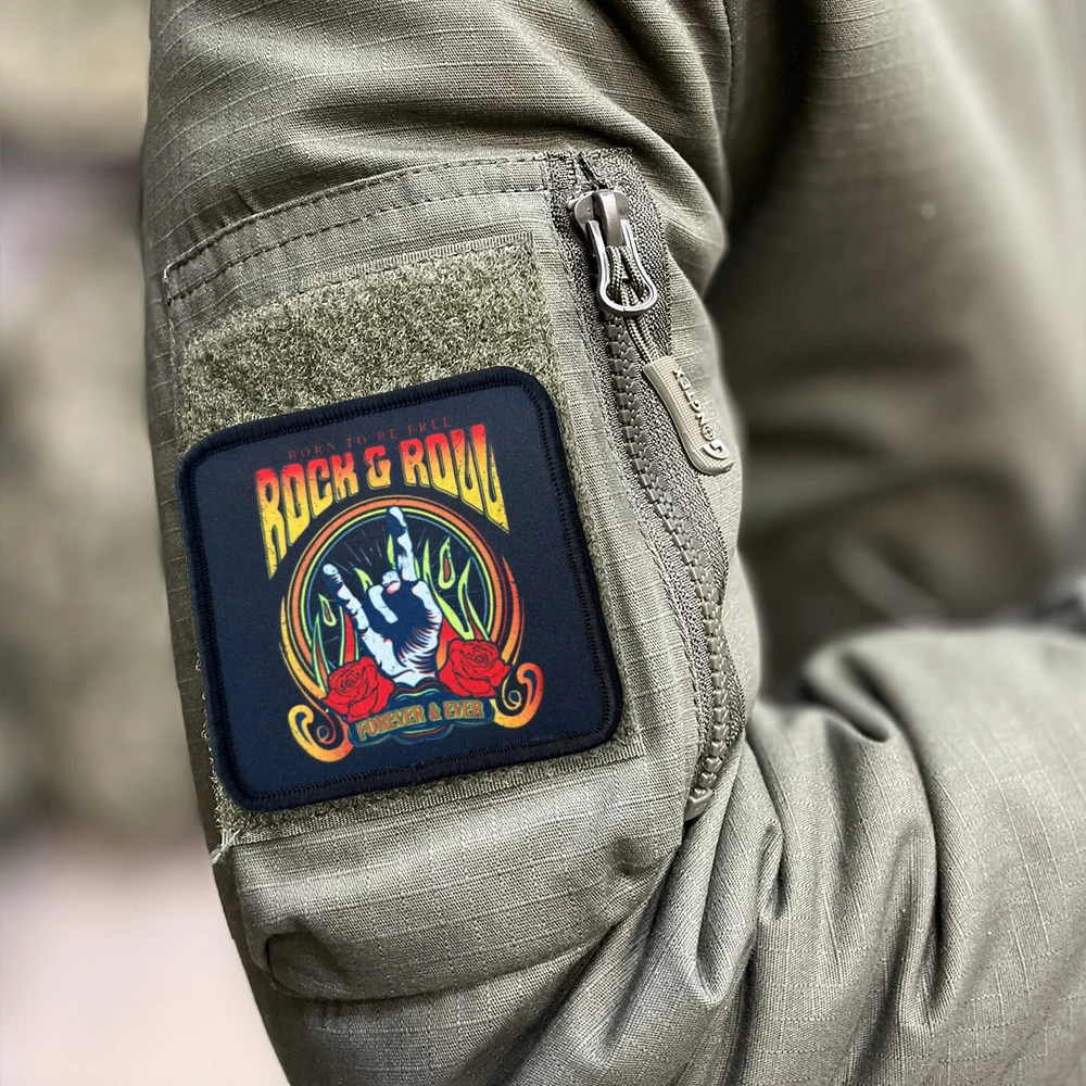 Parche táctico de moral ROCK & Roll, apliques de estilo Rock, parches militares con gancho para accesorios de ropa, pegatinas para mochila