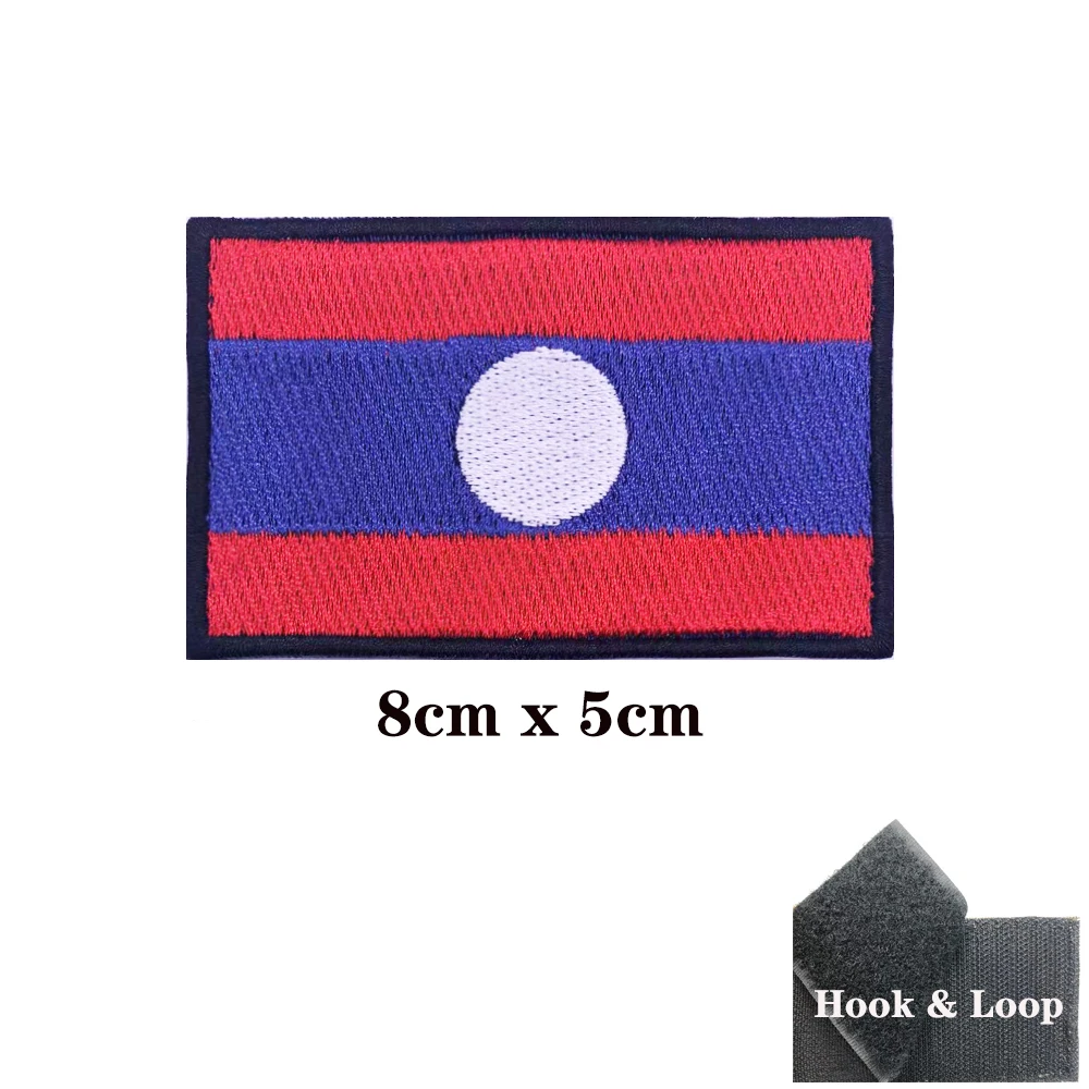 Parches de la bandera de Laos, parche bordado de banda para el brazo, Parche de gancho y lazo, insignia bordada de hierro, raya militar - imagen 3