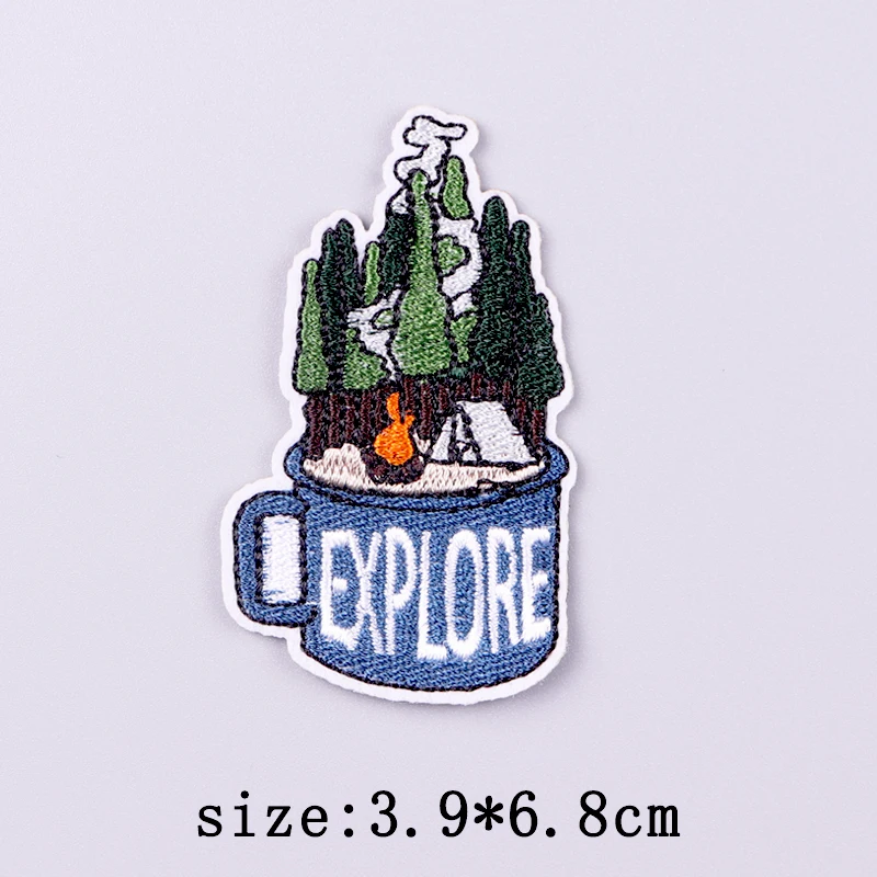 Parche de montaña para planchar, parches termoadhesivos para ropa, parche bordado para acampar en la naturaleza, bucle de gancho Diy - imagen 4