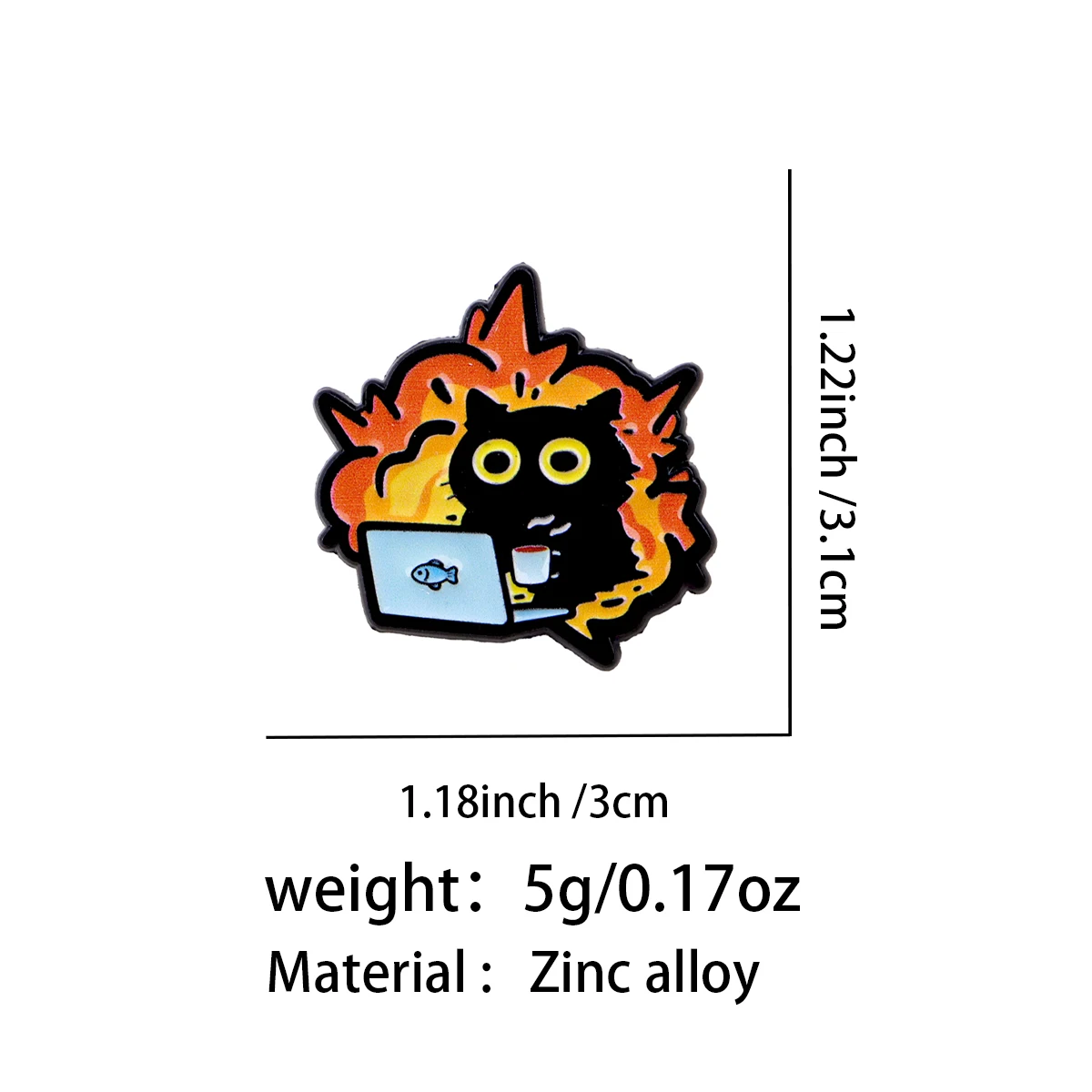 Pin de esmalte gato enfurecido con fuego, broche metálico - imagen 2