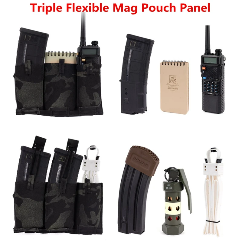 Bolsa táctica de Triple Magaine 5,56 7,62, Panel de funda de revista Molle Triple Flexible multiusos para mochila de chaleco de combate