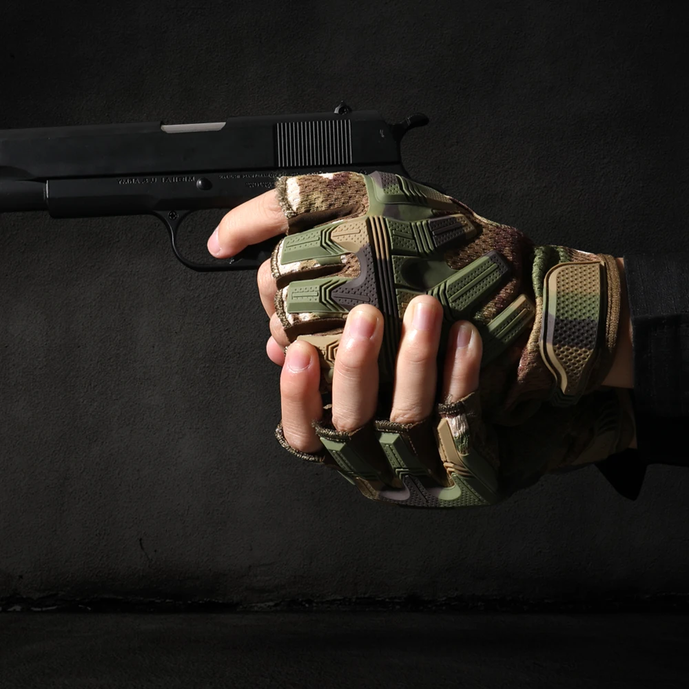 Guantes de medio dedo sin dedos para hombre, manoplas tácticas militares, Camuflaje, ciclismo, caza, bicicleta, Airsoft, novedad - imagen 4