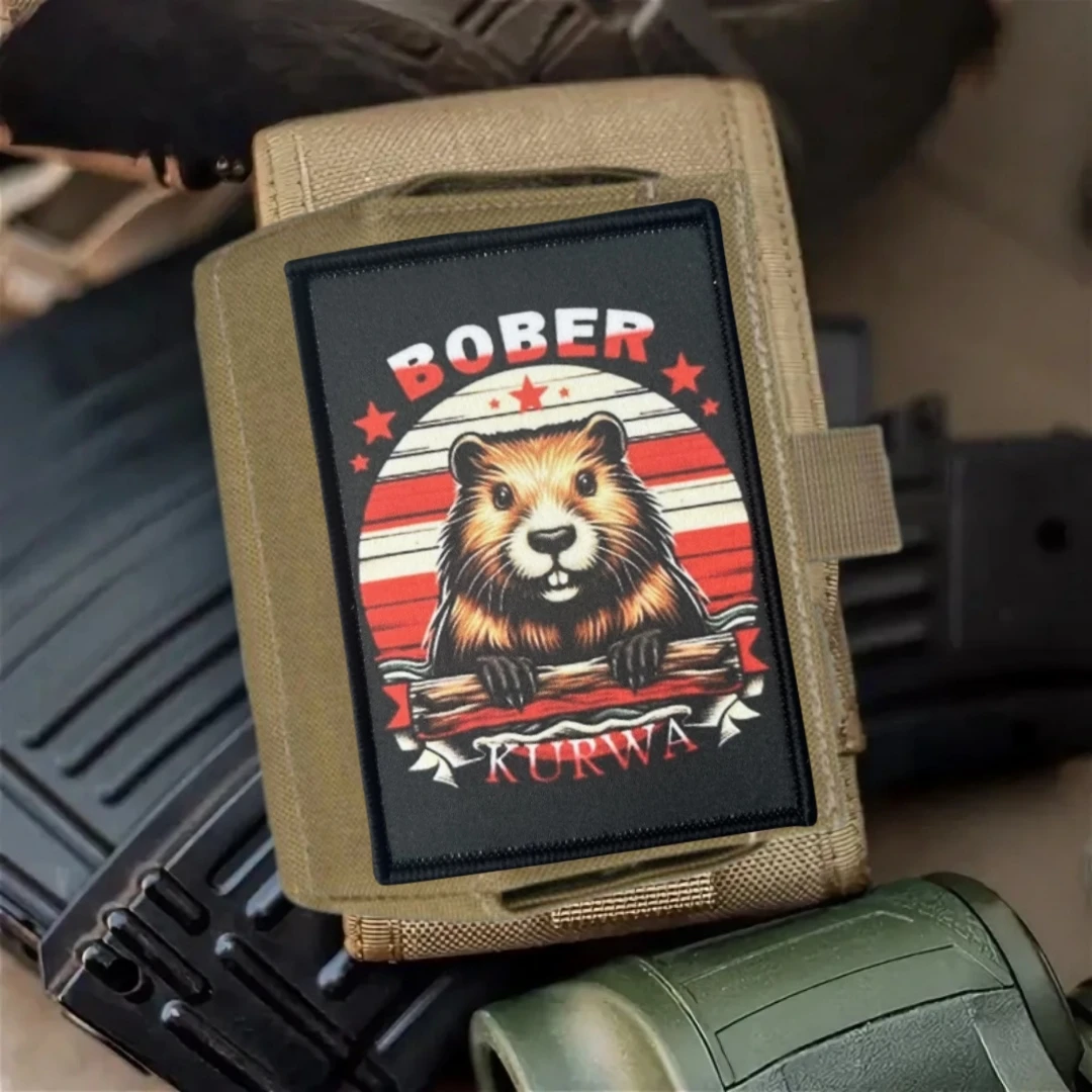 Parche militar táctico Bobrkurva Morale "BOBR KURWA", parches de gancho y bucle impresos para ropa, pegatina para mochila con emblema del ejército