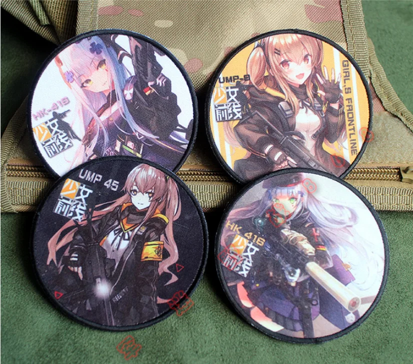 Parche táctico de primera línea para niñas, estampado de brazos redondos, juego bidimensional HK416 UMP45, insignias adhesivas para mochila del equipo para ropa - imagen 4