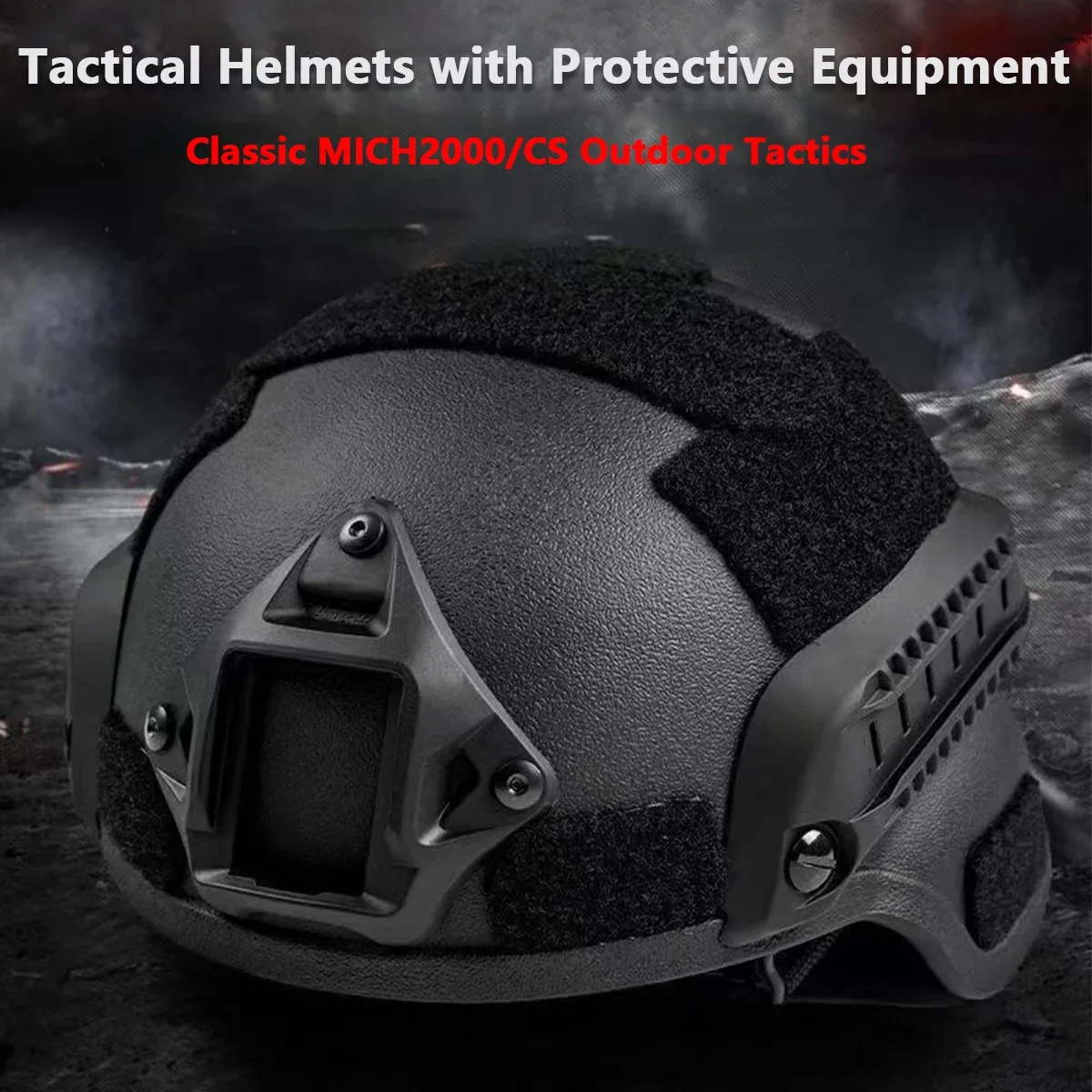 Vista lateral del casco con riel de accesorios