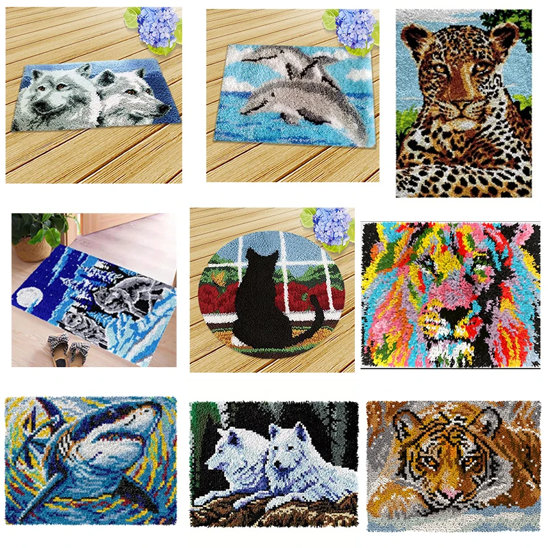 Serie Animal, gancho de pestillo bordado, paquete de Smyrna para almohada, ganchos de dibujos animados, alfombra bordada de punto, Kits de gancho de pestillo para almohada, alfombra