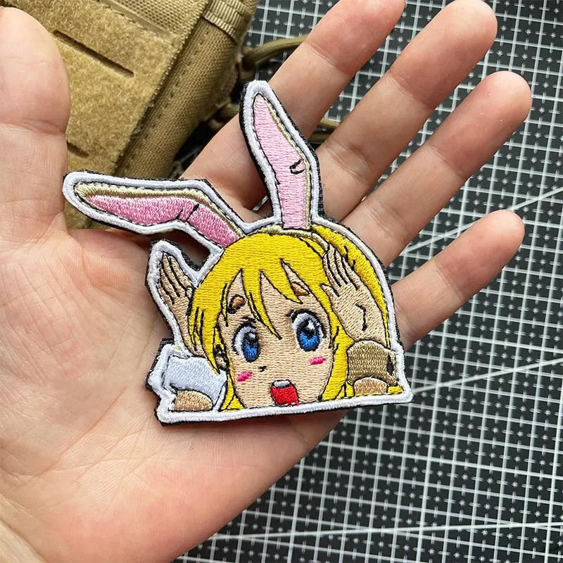 Parches militares de Anime para niña, insignia bordada con orejas de conejo, Sailor Moon, ojos grandes, Linda pegatina táctica para bolsa, aplique para ropa - imagen 3