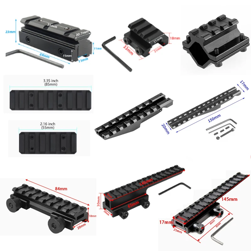 Riel de extensión de cola de milano Picatinny táctico de 11mm a 20mm, adaptador de riel de montaje elevador para Rifle Airsoft, Base de montaje para alcance de caza - imagen 2