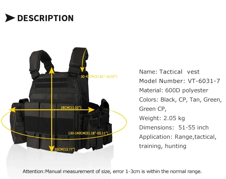 YAKEDA JPC Chaleco táctico de combate MOLLE Tactico Plate Carrier Chaleco táctico - imagen 2