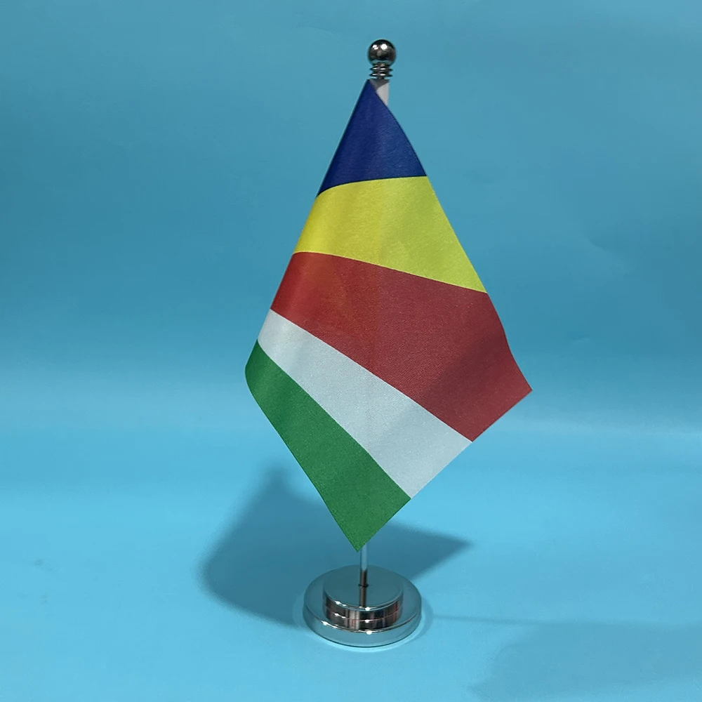 BANDERA DE SKY, bandera de escritorio de oficina de Seychelles, 14x21cm, poliéster, bandera nacional de la República de Seychelles, adornos de escritorio, banderas - imagen 4