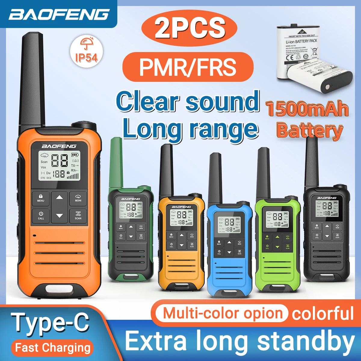 2 uds Baofeng F22 Mini Walkie Talkie PMR FRS de largo alcance recargable portátil niños Radio bidireccional tipo C cargador para viaje de Camping - imagen 4