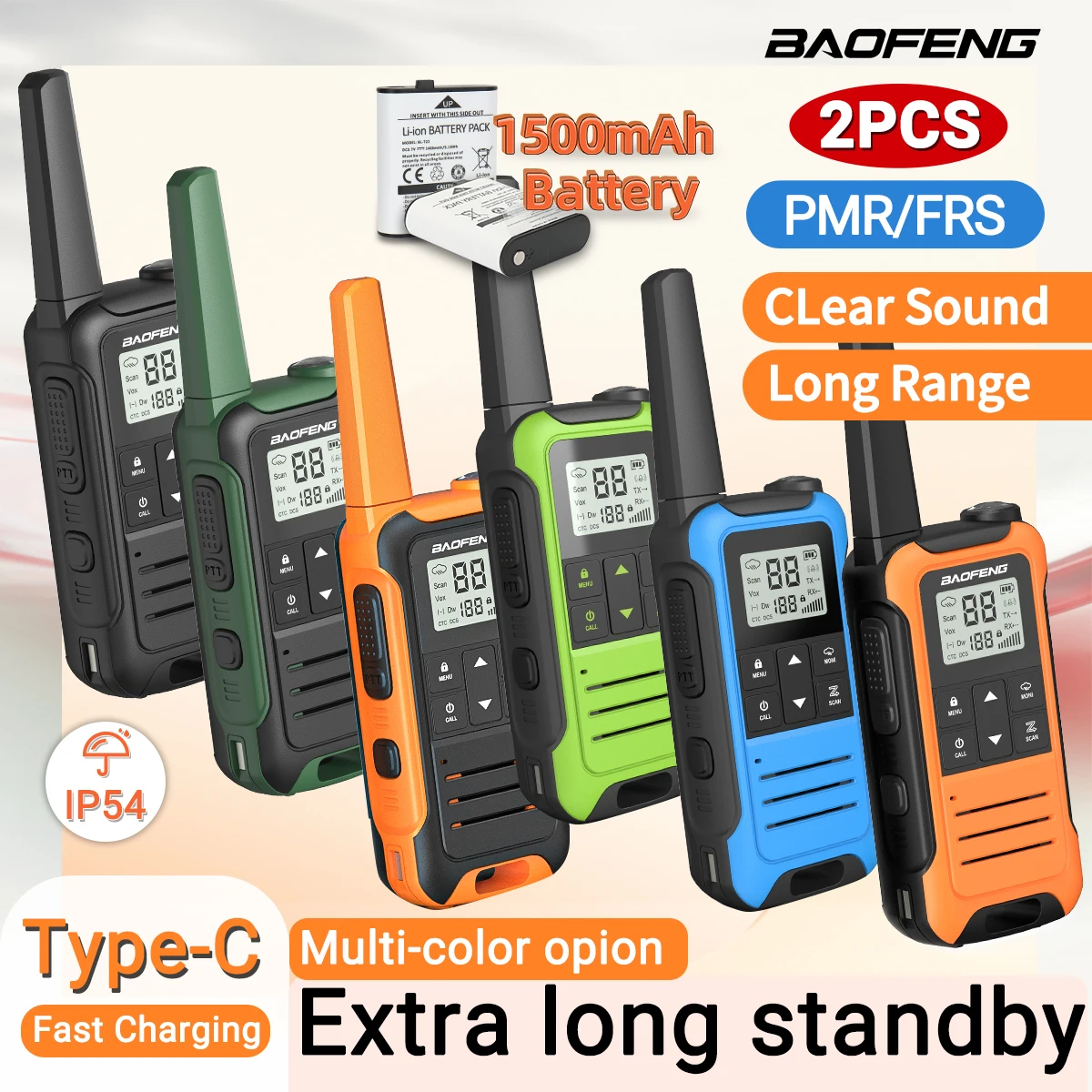 2 uds Baofeng F22 Mini Walkie Talkie PMR FRS de largo alcance recargable portátil niños Radio bidireccional tipo C cargador para viaje de Camping