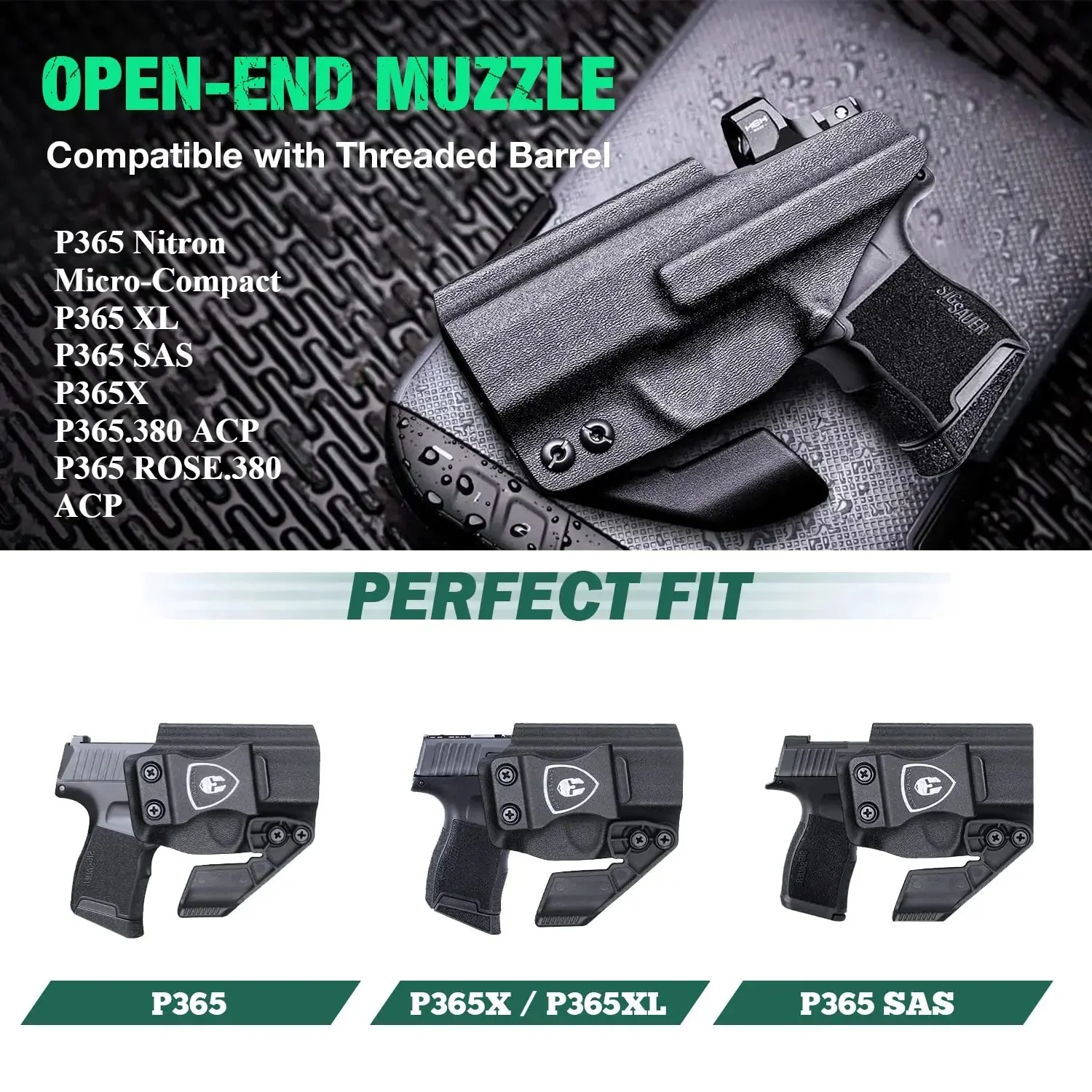 Funda IWB Kydex SIG P365 derecha, corte óptico de garra con clic - imagen 3