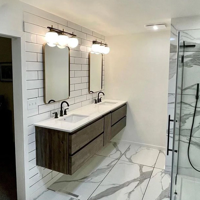 Gabinete de baño de placa de roca de madera de nogal negro, lujo ligero y lavado Simple - imagen 3