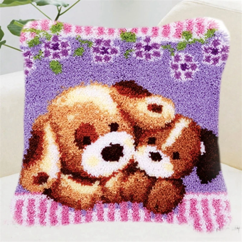 Kit de gancho de pestillo de bordado de dibujos animados, juego de almohada anudada, Kits de gancho de pestillo de Smyrna, paquete de botones de punto de cruz, juego de bordado de almohada - imagen 3