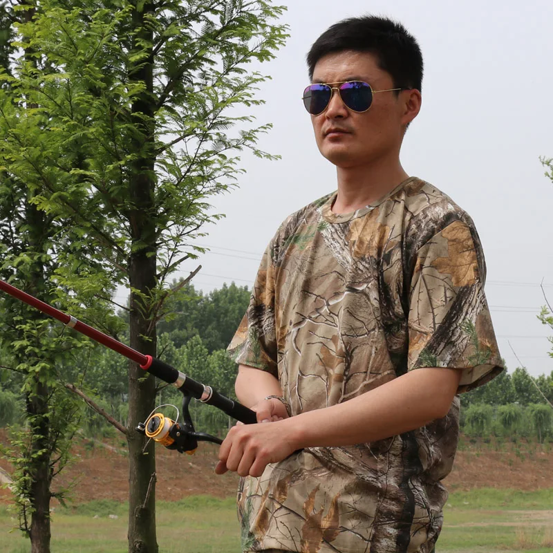 Camisa de verano de algodón completo con hojas muertas de pino, camuflaje, caza, pesca, camisa de manga corta para hombre, cómoda camisa para deportes al aire libre - imagen 3