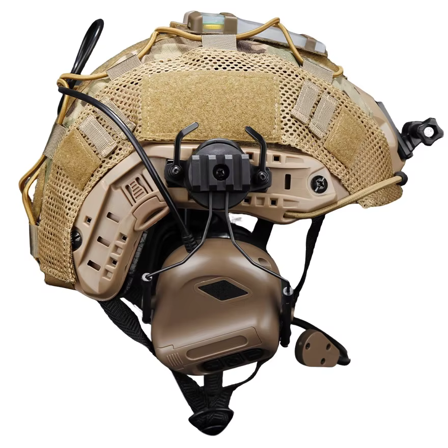 FAST Casco táctico con auriculares modulares y linterna airsoft