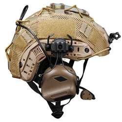 FAST Casco táctico con auriculares modulares y linterna airsoft