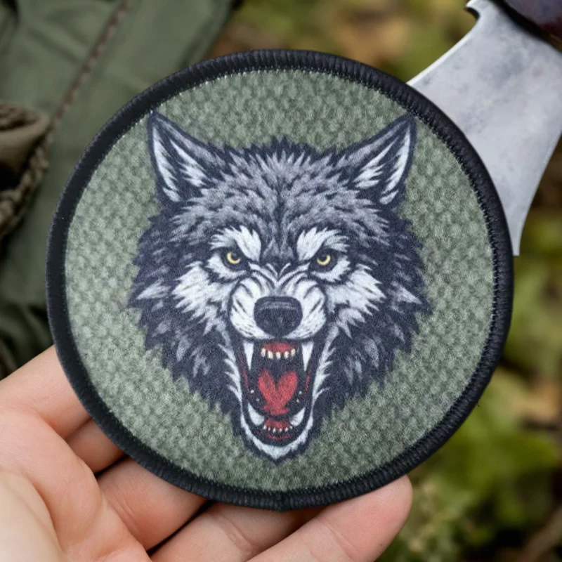 Parche con estampado de cabeza de lobo militar, parches tácticos de gancho y bucle para ropa, mochila, insignia decorativa de moral, pegatinas, accesorios - imagen 2
