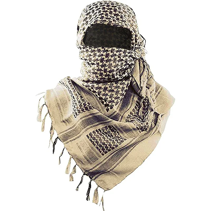 Bufanda táctica árabe Keffiyeh Shemagh, chal de algodón para invierno, cubierta más cálida para el cuello, envoltura para la cabeza, bufanda para senderismo y acampada a prueba de viento para hombres y mujeres - imagen 3