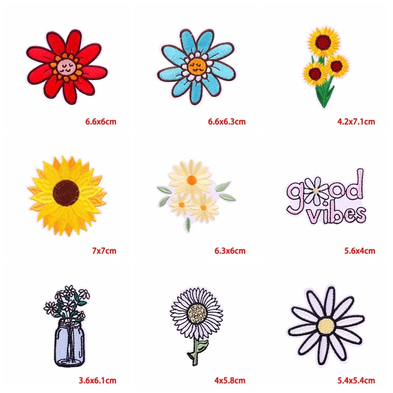 Parches termoadhesivos para planchar en la ropa, apliques de flores, margaritas y girasoles, DIY, 10 unids/lote - imagen 3