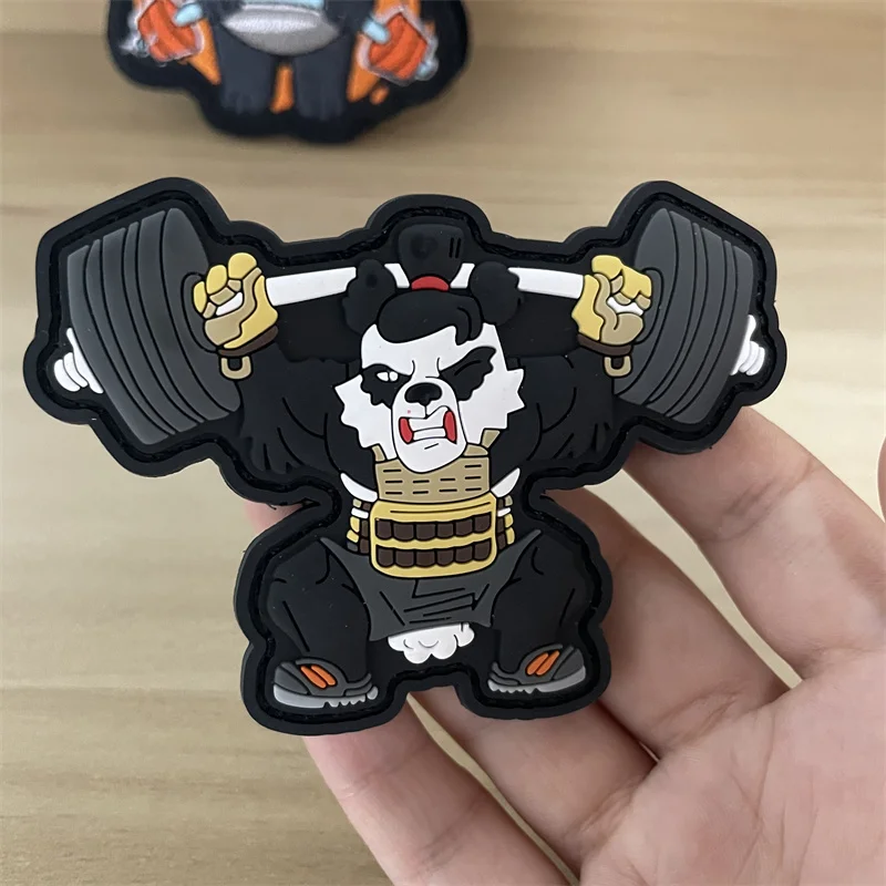 Parche de Panda de mancuerna de Fitness, insignia de moral de PVC con gancho y bucle, brazalete bordado, parches militares de la Legión de Panda para mochila - imagen 2