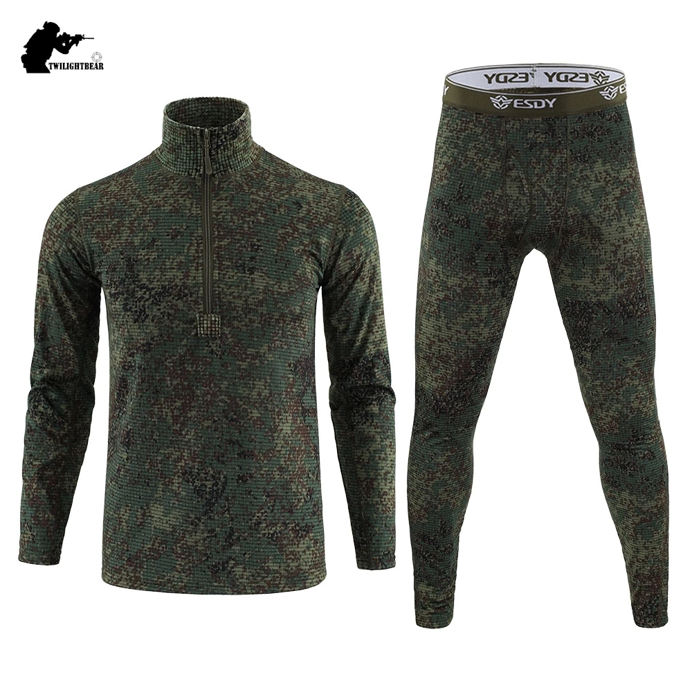 Calzoncillos largos de camuflaje de invierno para hombre, ropa interior táctica Airsoft, deportes al aire libre, montar, Camping, conjunto de ropa interior térmica A5F154
