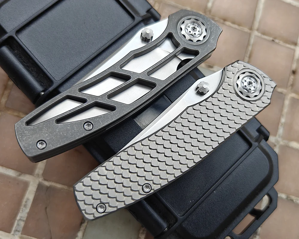 Cuchillo EDC M390 lavado piedra perla con mango de titanio - imagen 4